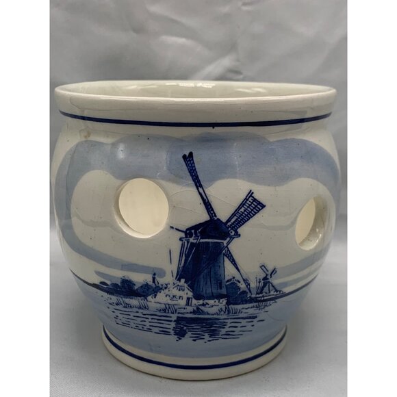 Delft Bulb pot Blue Holland Jumbo Flowerpot Handpainted Porcelain Windmill - Picture 1 of 9